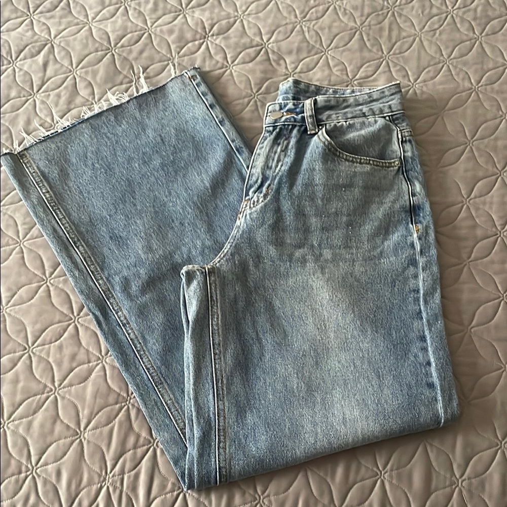 Wide Leg, raw hem Light Blue Jeans